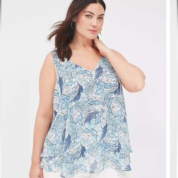 Lane Bryant Blue and White Leaf Print Sleeveless Top size 14 - Picture 1 of 6